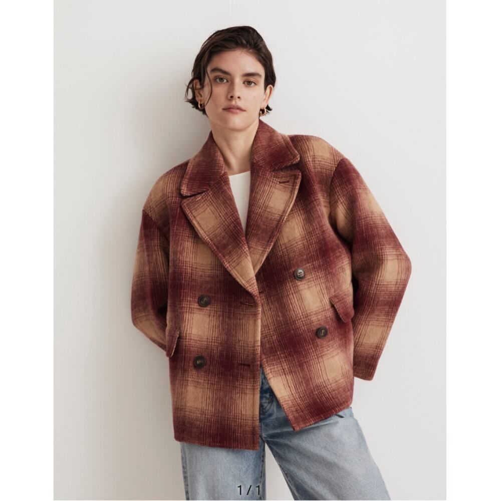 NWT Brushed Double-breasted Short Coat In Dorinda Plaid Small